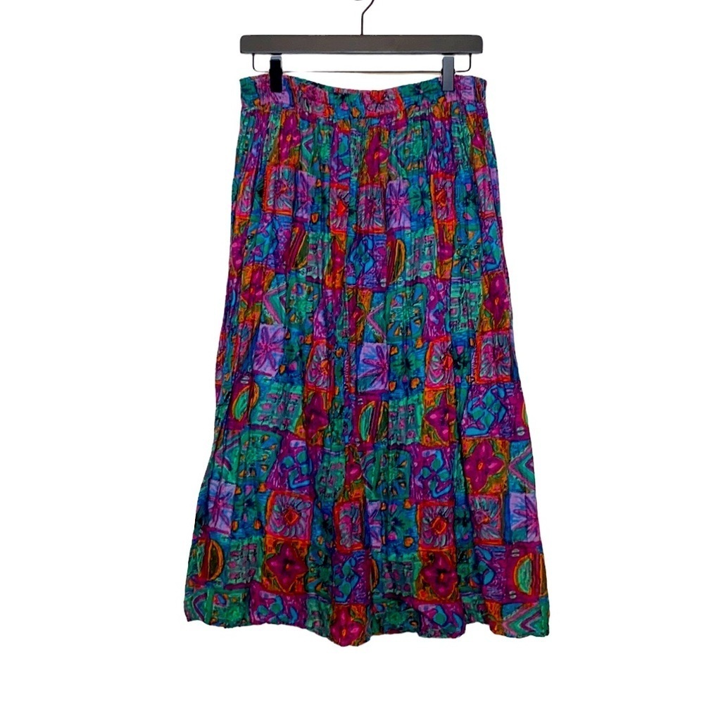 Blue Cabana Women's Blue & Pink Vintage Maxi Skirt Cotton Lined size Medium